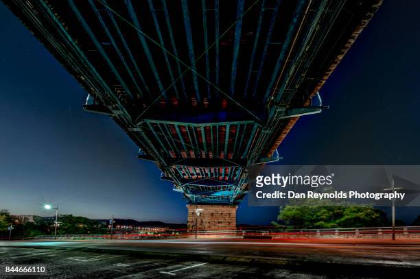 low angle view of bridge at night - chattanooga tennessee stock pictures, royalty-free photos & images