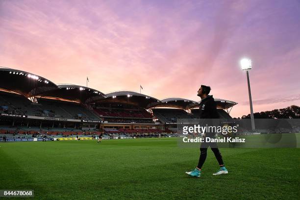 Chad Wingard of the Power warms up prior to the AFL First Elimination Final match between Port Adelaide Power and West Coast Eagles at Adelaide Oval...