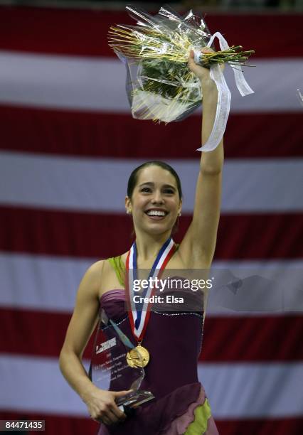 Alissa Czisny poses with her gold medal in the ladies free skate during the AT&T US Figure Skating Championships on January 24, 2009 at the Quicken...