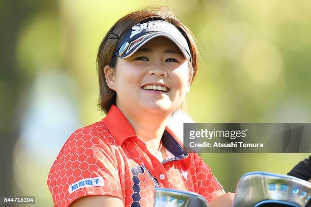 Hiroko Azuma of Japan smiles during the third round of the 50th LPGA Championship Konica Minolta Cup 2017 at the Appi Kogen Golf Club on September 9,...