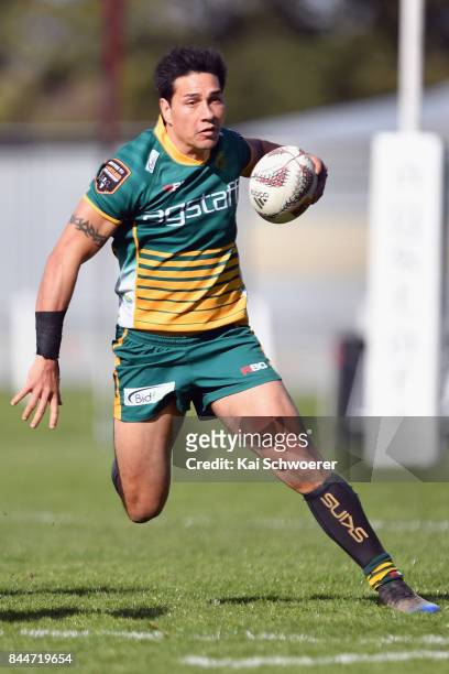 Regan King of Mid Canterbury charges forward during the Heartland Championship match between Mid Canterbury and South Canterbury on September 9, 2017...