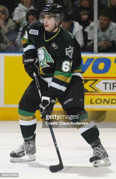 John Tavares of the London Knights waits for a pass in a game against the Niagara Ice Dogs on January 23, 2009 at the John Labatt Centre in London,...