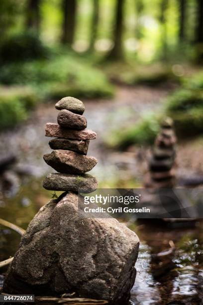 stone piles along monbach creek - monbach stock pictures, royalty-free photos & images