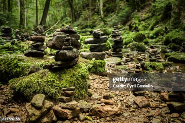 stone piles along monbach creek - monbach stock pictures, royalty-free photos & images