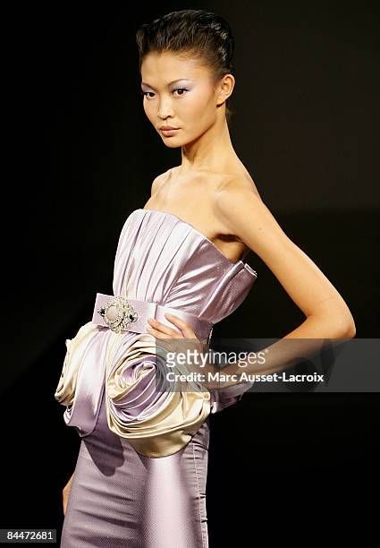 Model walks the runway at Georges Hobeika Haute-Couture Spring-Summer 2009 fashion show at the Four Seasons Hotel George V Paris on January 26, 2009...