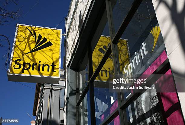 The Sprint logo is displayed on the front of a Sprint retail store January 26, 2009 in San Francisco, California. Sprint Nextel announced today that...