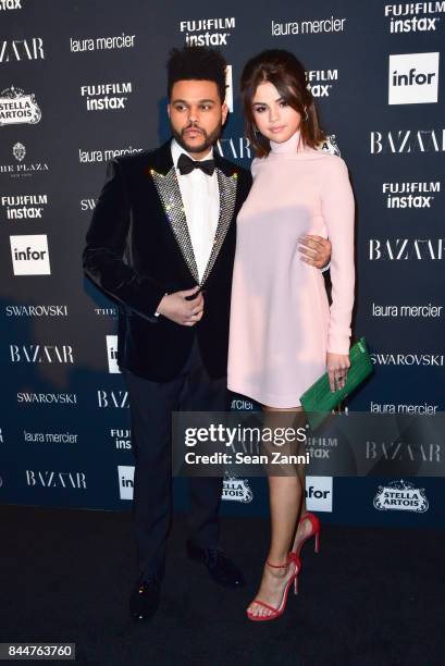 The Weeknd and Selena Gomez attend 2017 Harper's Bazaar Icons at The Plaza Hotel on September 8, 2017 in New York City.