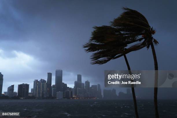 The skyline is seen as the outerbands of Hurricane Irma start to reach Florida on September 9, 2017 in Miami, Florida. Florida is in the path of the...