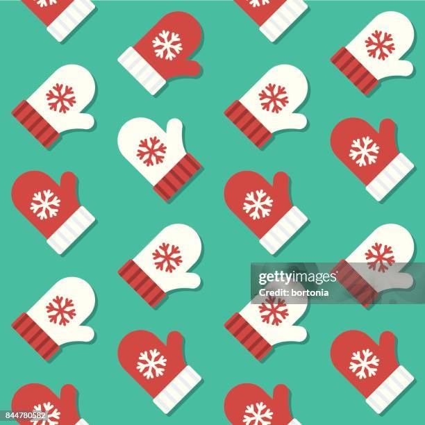 cute seamless christmas mittens pattern - winter gloves stock illustrations