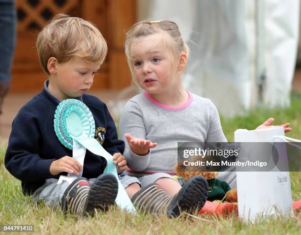 Charlie Meade and Mia Tindall attend the Whatley Manor Horse Trials at Gatcombe Park on September 8, 2017 in Stroud, England.