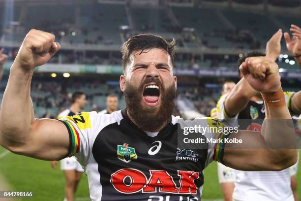 Josh Mansour of the Panthers celebrates victory during the NRL Elimination Final match between the Manly Sea Eagles and the Penrith Panthers at...