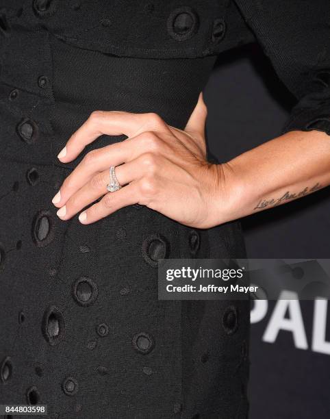 Actress Eliza Coupe, ring, tattoo detail, at The Paley Center for Media's 11th Annual PaleyFest fall TV previews Los Angeles for Hulu's The Mindy...