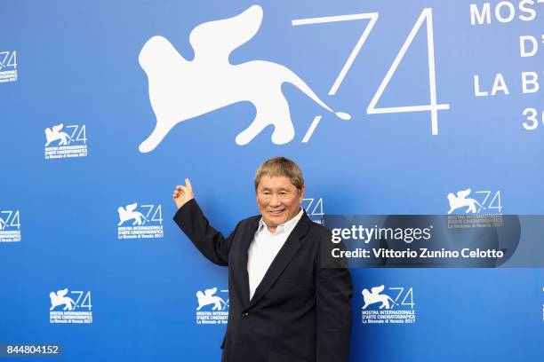 Takeshi Kitano attends the 'Outrage Coda' photocall during the 74th Venice Film Festival at Sala Casino on September 9, 2017 in Venice, Italy.