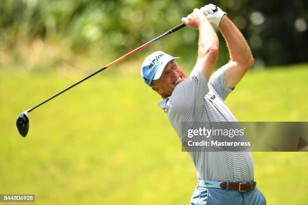 Fred Funk of the United States hits his tee shot on the 6th hole during the second round of the Japan Airlines Championship at Narita Golf...