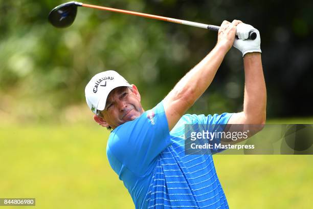 Lee Janzen of the United States hits his tee shot on the 6th hole during the second round of the Japan Airlines Championship at Narita Golf...
