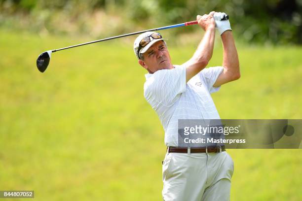 Scott Dunlap of the United States hits his tee shot on the 6th hole during the second round of the Japan Airlines Championship at Narita Golf...