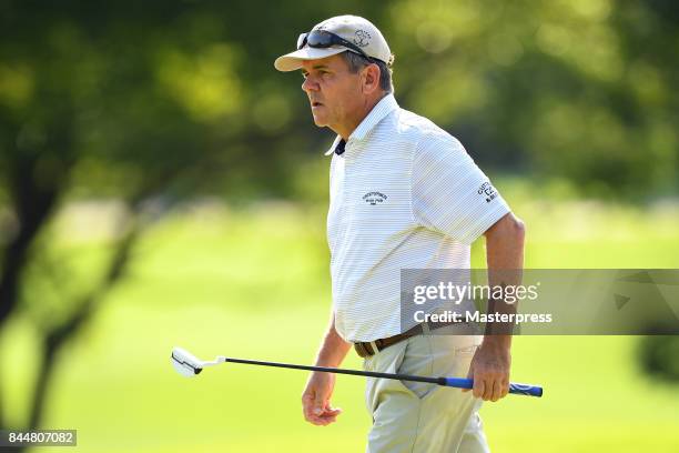Scott Dunlap of the United States looks on during the second round of the Japan Airlines Championship at Narita Golf Club-Accordia Golf on September...