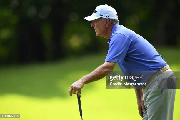 Jay Haas of the United States lines up during the second round of the Japan Airlines Championship at Narita Golf Club-Accordia Golf on September 9,...
