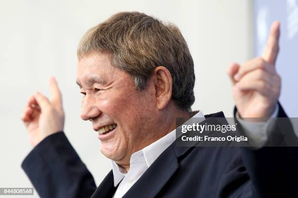 Takeshi Kitano attends the 'Outrage Coda' photocall during the 74th Venice Film Festival at Sala Casino on September 9, 2017 in Venice, Italy.