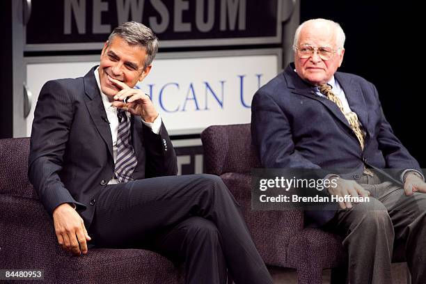 Actor George Clooney and Bill Small chairman of news and documentary Emmys at the National Television Academy, appear at a discussion of the 2005...