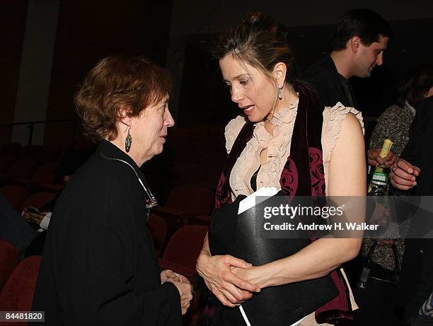 Playwright Jane Wood and actress Mira Sorvino talk at a stage reading of "Stella in the Bois de Boulogne" at the Center for Jewish History on January...