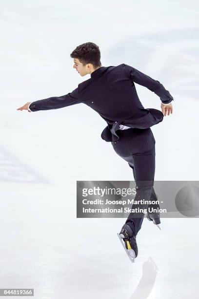 Isaak Droysen of Germany competes in the Junior Men Free Skating during day 3 of the Riga Cup ISU Junior Grand Prix of Figure Skating at Volvo Sports...