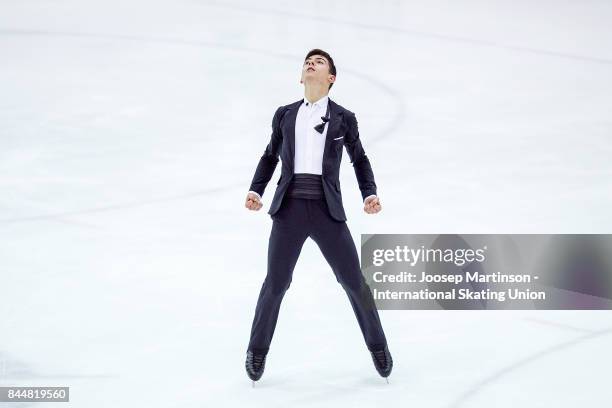 Isaak Droysen of Germany competes in the Junior Men Free Skating during day 3 of the Riga Cup ISU Junior Grand Prix of Figure Skating at Volvo Sports...