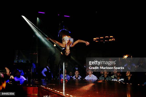 Tameka Dean performs on-stage during a Penthouse Award night celebrating her new title as 'Penthouse Pet of the Year' at the Men's Gallery on...
