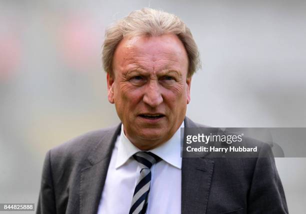 Neil Warnock manager of Cardiff City before the Sky Bet Championship match between Fulham and Cardiff City at Craven Cottage on September 9, 2017 in...