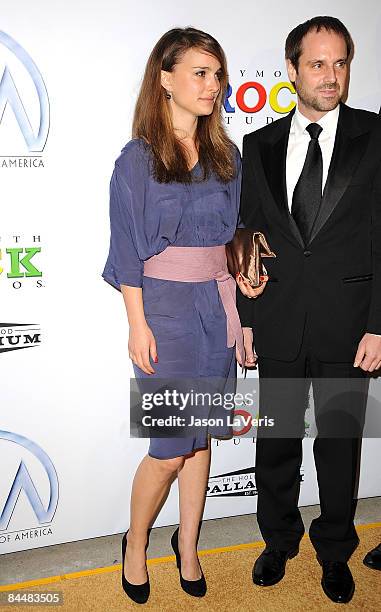 Actress Natalie Portman and producer Jeff Skoll attend the 20th annual Producers Guild Awards at the Hollywood Palladium on January 24, 2009 in...