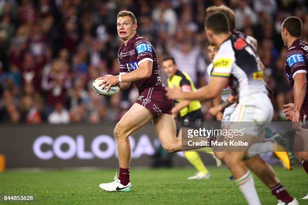 Tom Trbojevic of the Sea Eagles makes a break during the NRL Elimination Final match between the Manly Sea Eagles and the Penrith Panthers at Allianz...