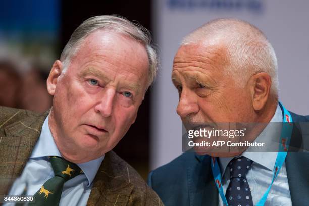 Alexander Gauland , top candidate of Germany's anti-Islam, anti-immigration AfD party for upcoming general elections, talks with former Czech...