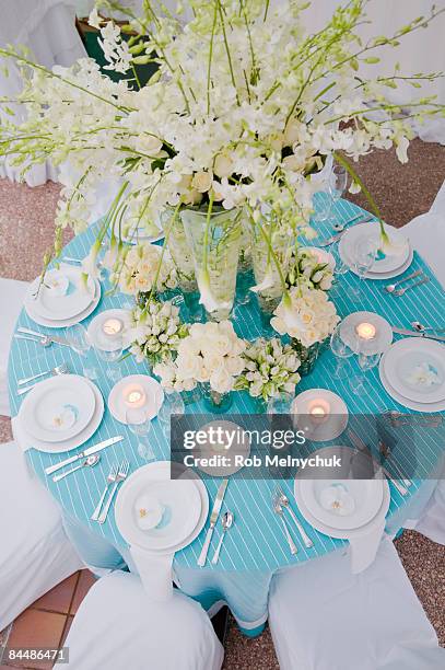 elegant table setting from above. - dendrobium orchid stock pictures, royalty-free photos & images