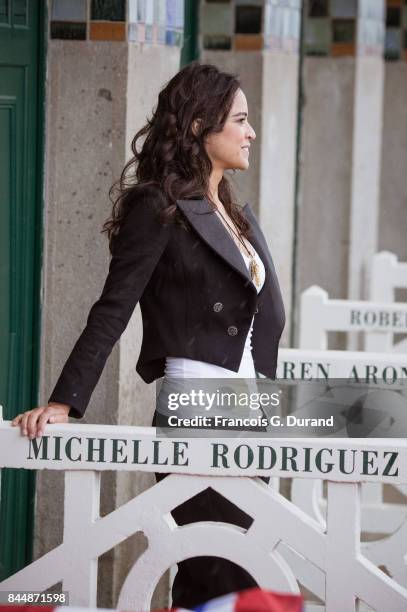 Michelle Rodriguez attends the naming ceremony of her dedicated beach cabana during the 43rd Deauville American Film Festival on September 8, 2017 in...