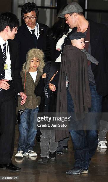 Actor Brad Pitt arrives at Narita International Airport on January 27, 2009 in Narita, Chiba, Japan.
