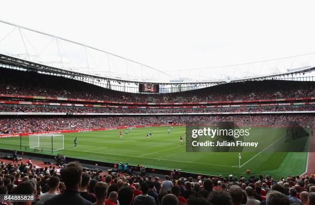 General view inside the stadium during the Premier League match between Arsenal and AFC Bournemouth at Emirates Stadium on September 9, 2017 in...