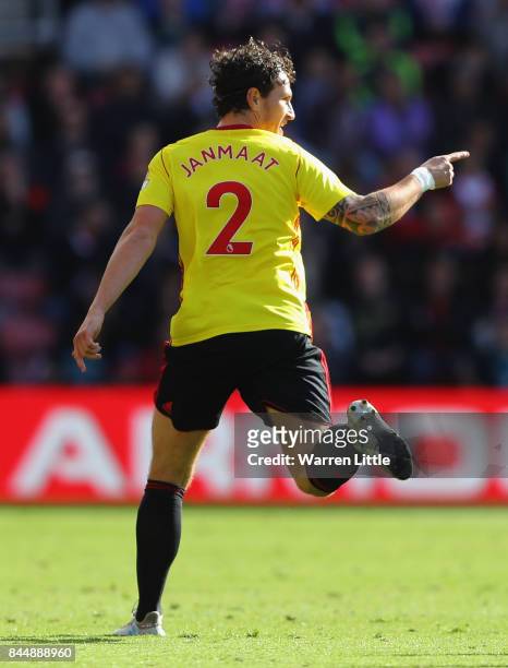 Daryl Janmaat of Watford celebrates scoring his sides second goal during the Premier League match between Southampton and Watford at St Mary's...