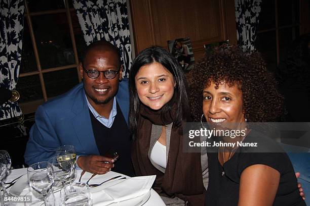 Andre Harrell, Norma Augenblick and Ronda Cohen attend Andre Harrell's celebration dinner hosted by Lyor Cohen at a Private Residence on January 26,...