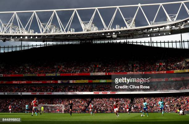General view inside the stadium during the Premier League match between Arsenal and AFC Bournemouth at Emirates Stadium on September 9, 2017 in...