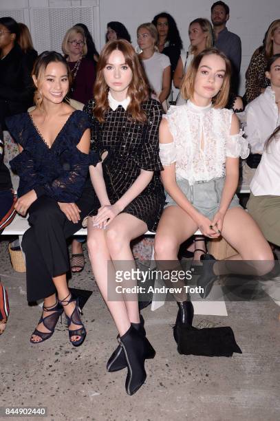 Actresses Jamie Chung, Karen Gillan and Brigette Lundy-Paine attend the Self-Portrait Spring Summer 2018 Front Row during New York Fashion Week on...