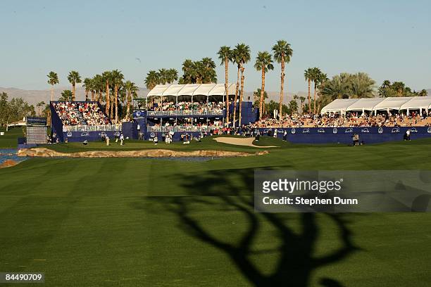 The 18th hole on the Palmer Private course at PGA West during the final round of the Bob Hope Chrysler Classic on January 25, 2009 in La Quinta,...
