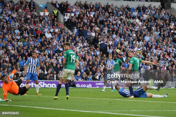 James Morrison of West Bromwich Albion scores a goal to make it 3-1 during the Premier League match between Brighton and Hove Albion and West...