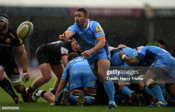 Brendan McKibbin of London Irish during the Aviva Premiership match between Exeter Chiefs and London Irish at Sandy Park on September 9, 2017 in...