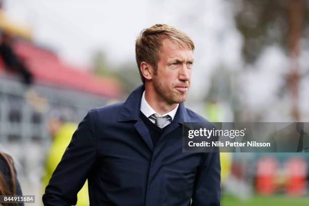 Graham Potter, head coach of Oestersunds FK during the Allsvenskan match between Ostersunds FK and Athletic FC Eskilstuna at Jamtkraft Arena on...