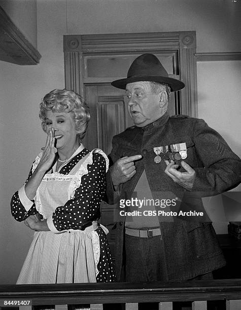 American actors Bea Benaderet , as Kate Bradley, and Edgar Buchanan , as Joseph P. 'Uncle Joe' Carson, appear in an episode of the television series...