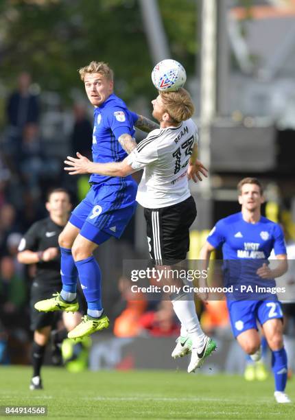 Fulham's Tim Ream vies with Cardiff City's Danny Ward during the Sky Bet Championship match at Craven Cottage, London.