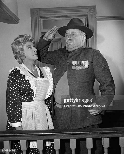 American actors Bea Benaderet , as Kate Bradley, and Edgar Buchanan , as Joseph P. 'Uncle Joe' Carson, appear in an episode of the television series...