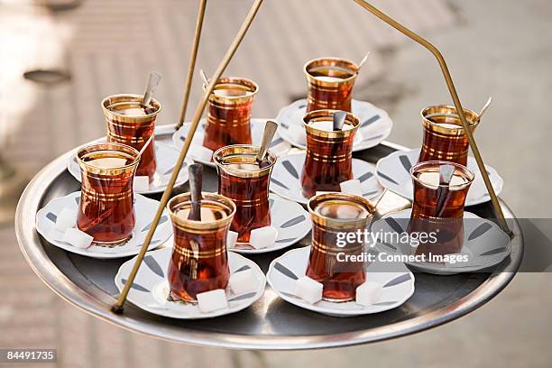 cups of apple tea - istanbul tea stock pictures, royalty-free photos & images