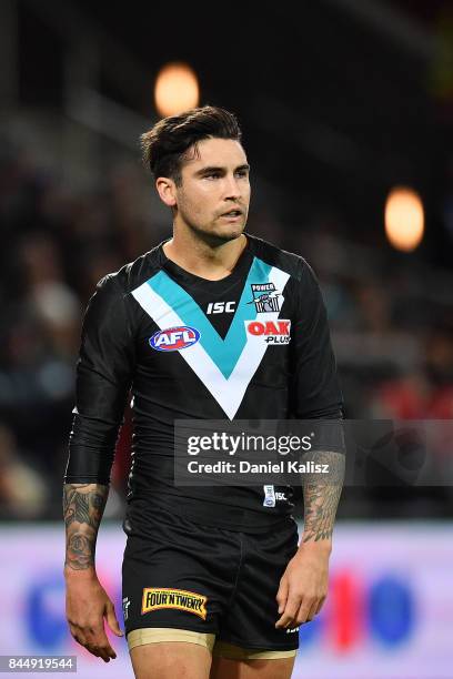 Chad Wingard of the Power looks on during the AFL First Elimination Final match between Port Adelaide Power and West Coast Eagles at Adelaide Oval on...