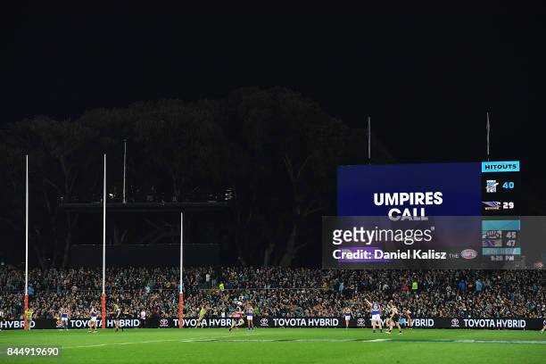 General view of play during the AFL First Elimination Final match between Port Adelaide Power and West Coast Eagles at Adelaide Oval on September 9,...